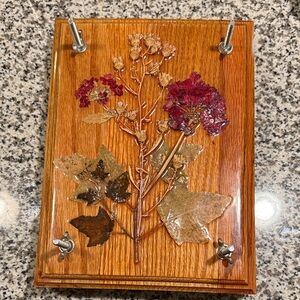 Vintage Wooden Press with Dried Flowers in Resin on Top